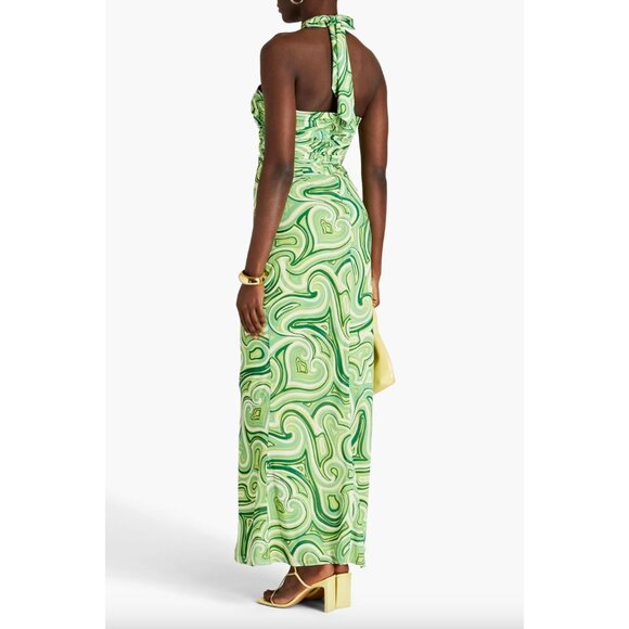Ronny Kobo Lopte Cut Out Maxi Dress Green Swirl Womens Size Small - Picture 2 of 8